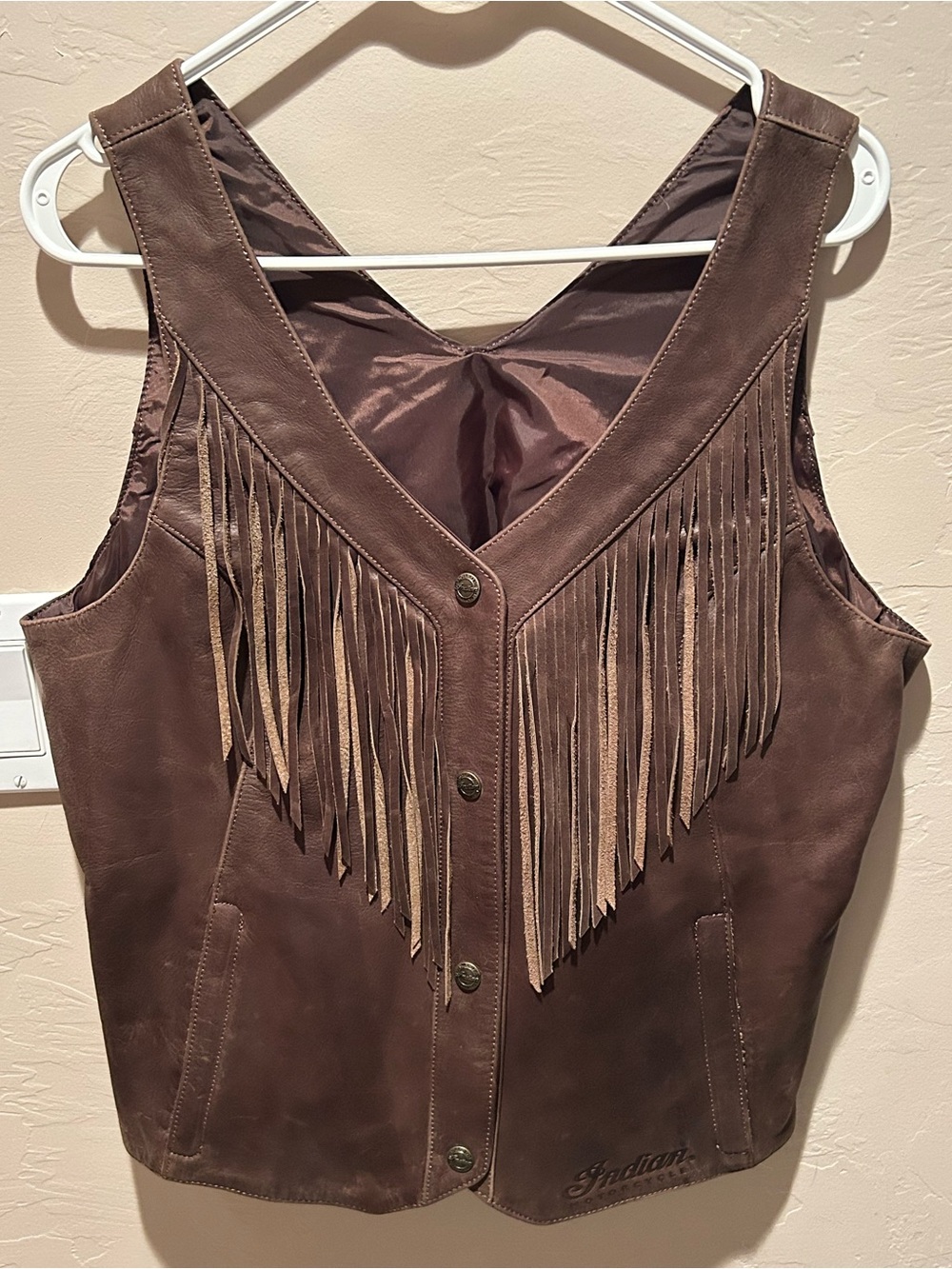 Western Fringe Leather Vest Brown Indian Motorcycle Rodeo Cowgirl Size L